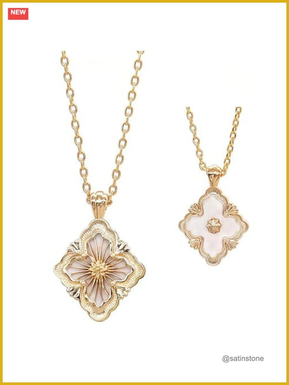 Gold Clover Necklace Women Double-Sided Pendant 18K Gold-plated Natural Stone